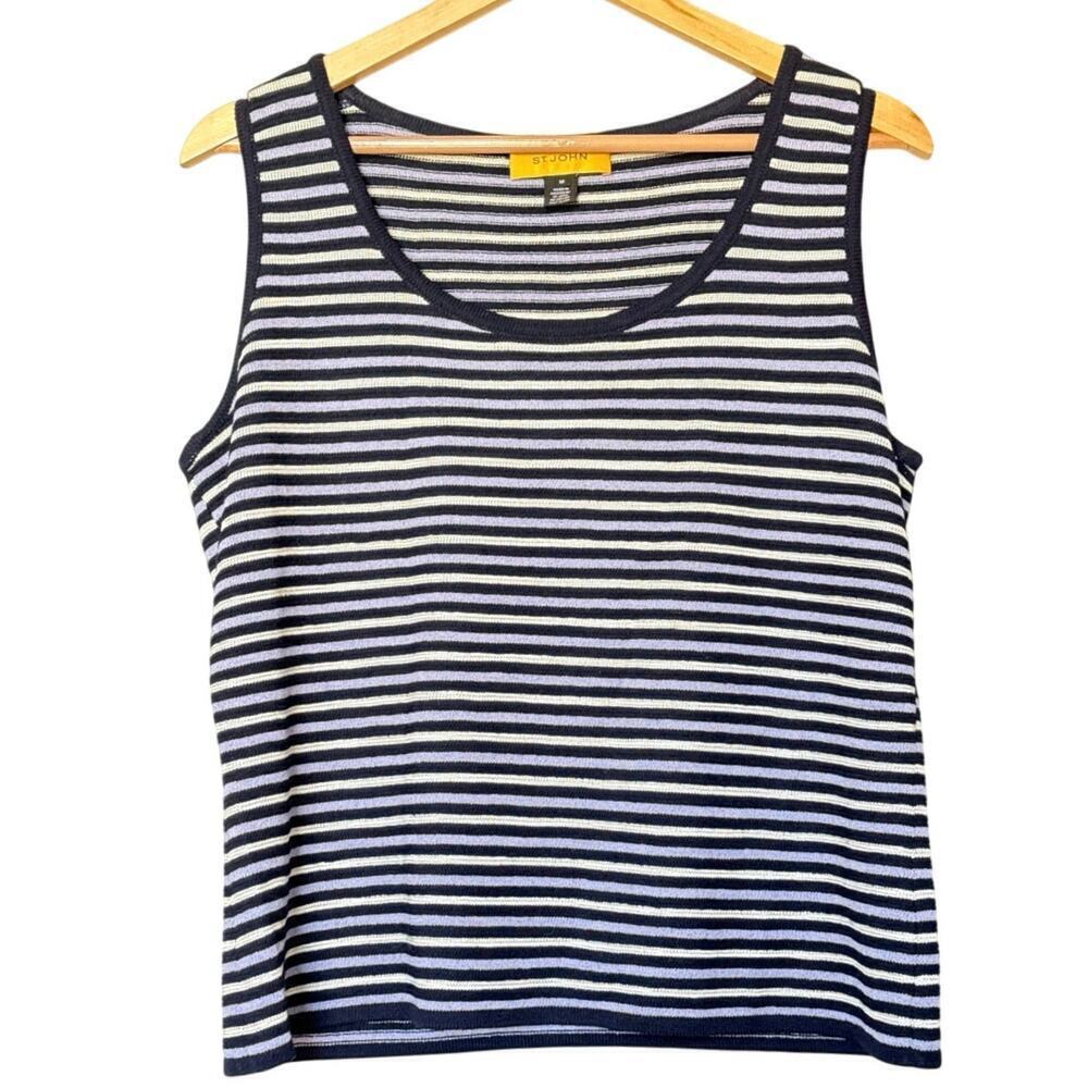 ST. JOHN Wool Blend Striped Sleeveless Tank Top Womens Size M